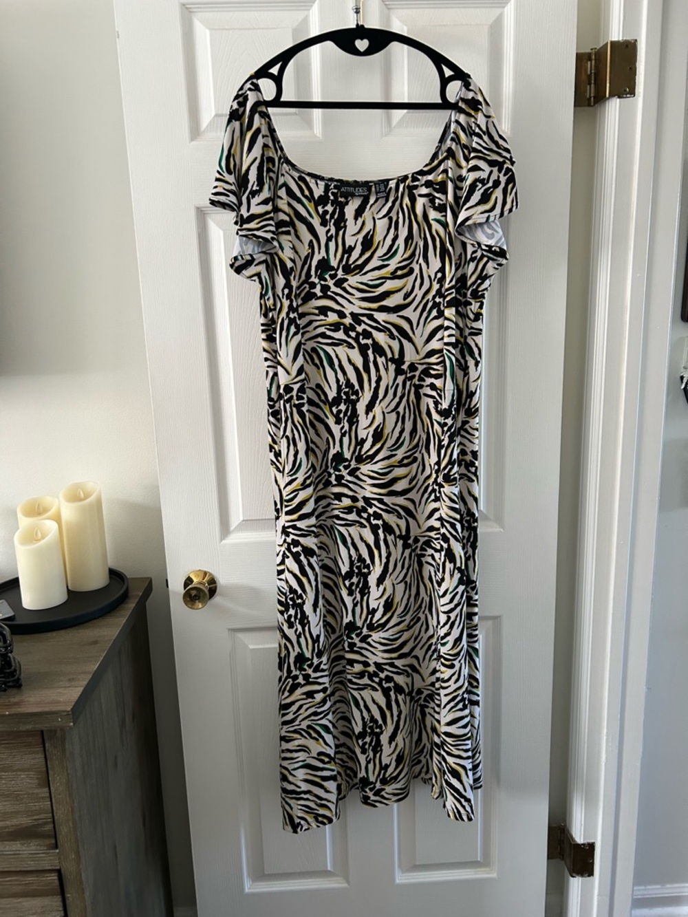 Attitudes by Renee Black & White Zebra Maxi Dress with Subtle Teal Accents